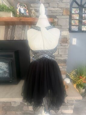 Girls Black & White Tulle Party Dress with Beaded Waist